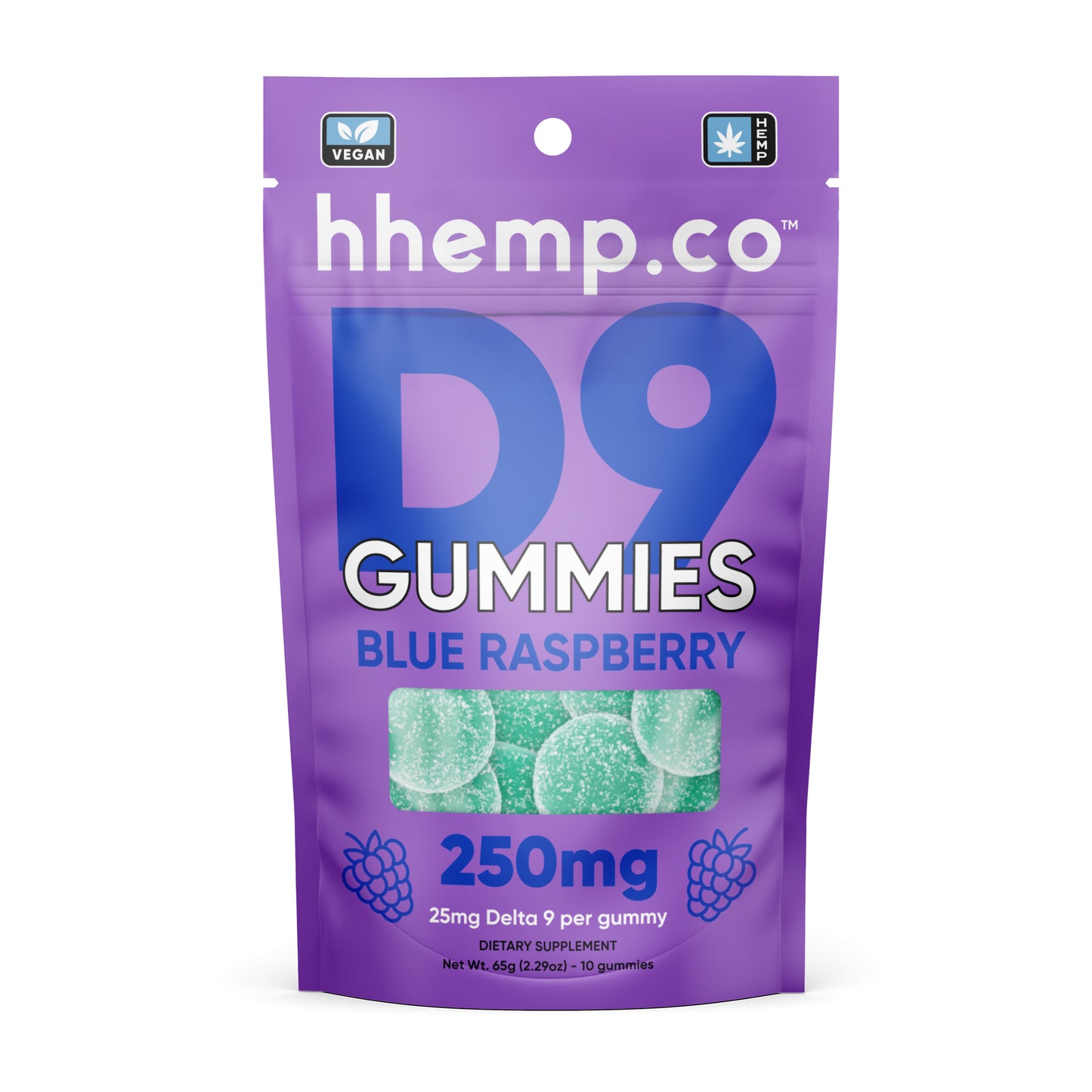 HHemp.co Delta 9 Gummies – 250mg (2:1 CBD to THC) – Blue Raspberry